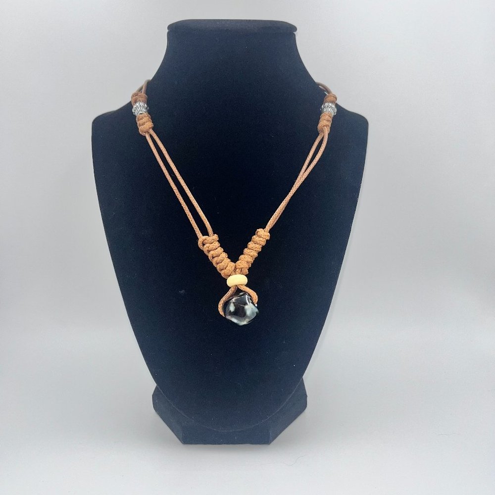 18" Urban Braided Necklace with a Forest Green Bleached Stone
